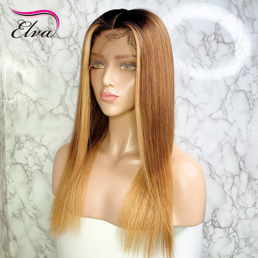 Elva 1b/30/27 Омбре основной кружевной передний парик прямые бразильские Remy 13х6