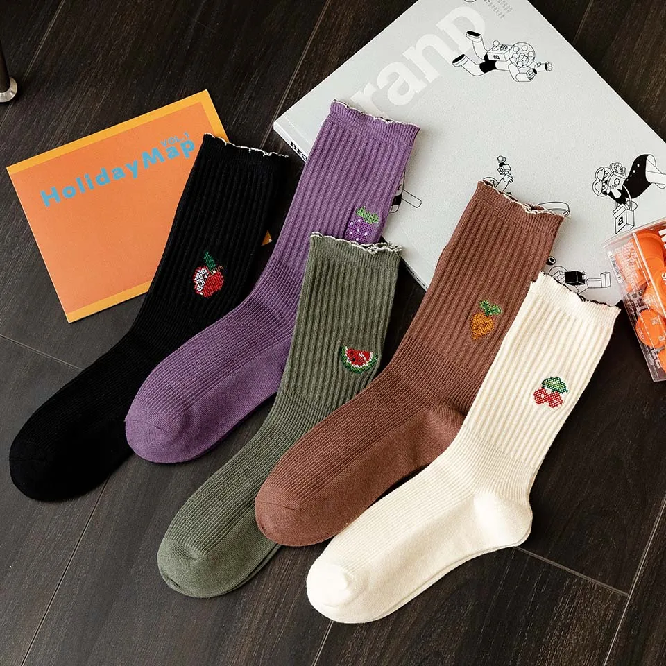 

Women's Autumn Winter Fruit Embroidery All-match Cute Sweet Cotton Socks