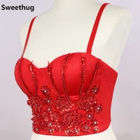 mayata 2021 new french retro camis women beading sequins backless crop top underwear push up bustier bra nightclub party tops