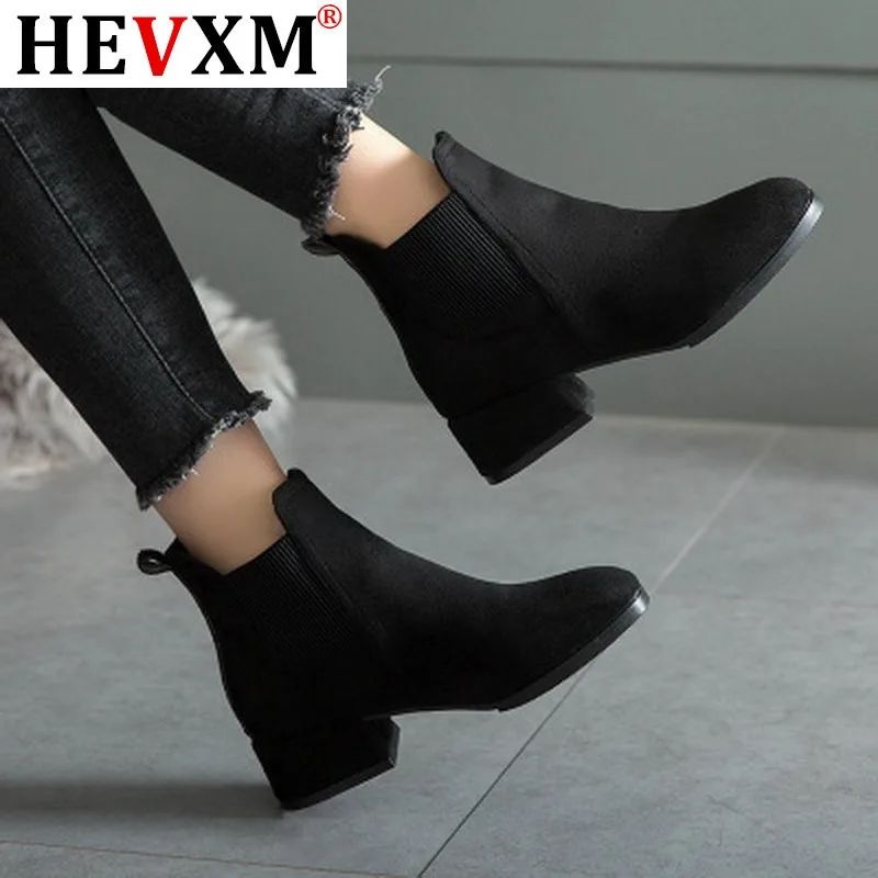

HEVXM Women's Short Boots Winter Autumn Fashion High Heel Ankle Shoes Square Heel Pointed Toe Warm Fur Ethnic Botas