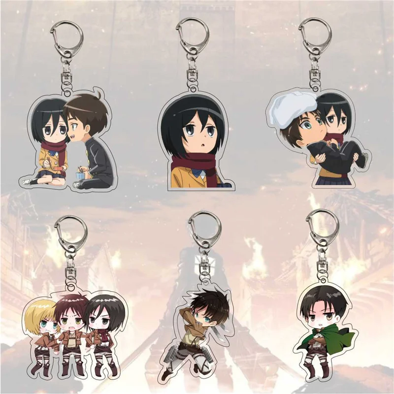 

Anime Attack on Titan Keychain Accessories Cartoon Double Sided Acrylic Key Chain Kawaii Eren Q Version Figures Key Ring Holder