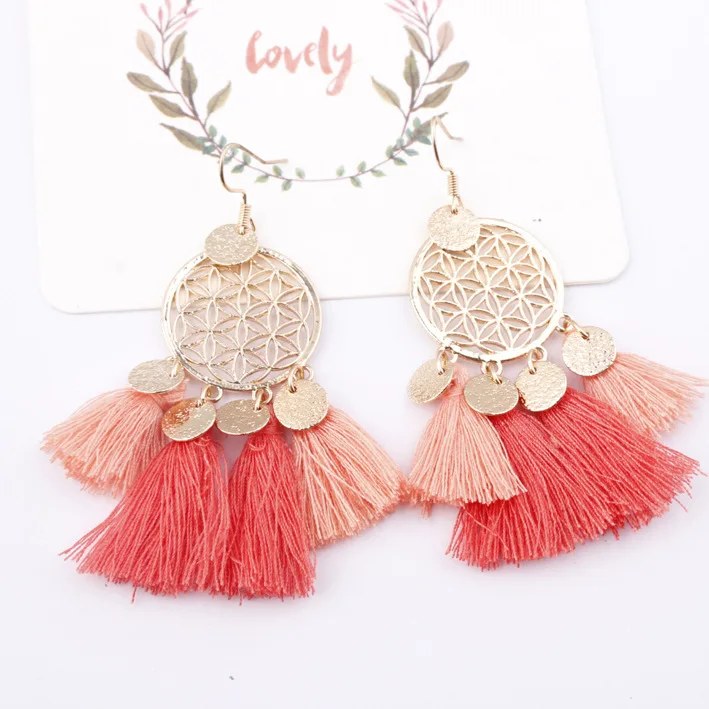 

Ethnic Long Bohemian Tassel Earrings For Women Retro Circle Alloy Dangle Earrings Female Jewelry Party Bijoux Gift