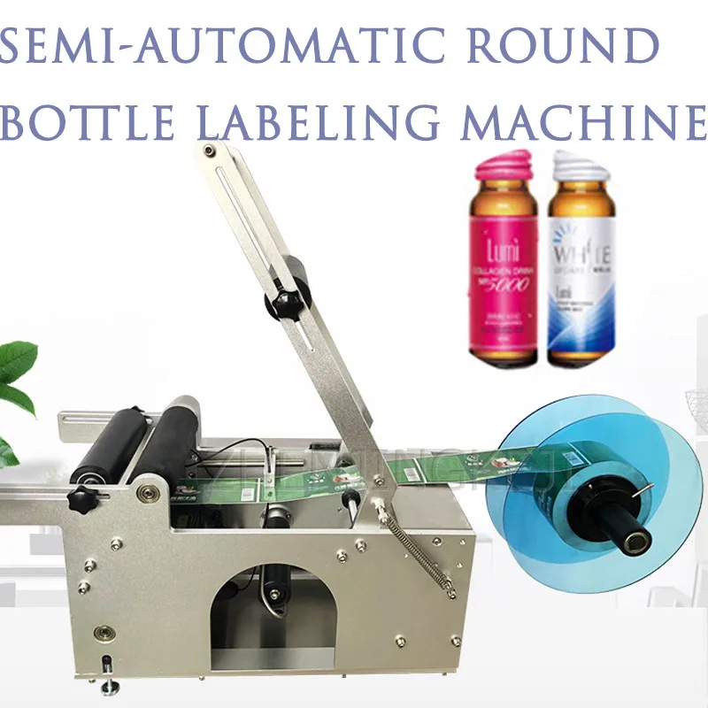 

220V Round Bottle Labeling Machine Semi-Automatic With Coding Date Stickers Label Liquor Drink Equipment Precise Positioning