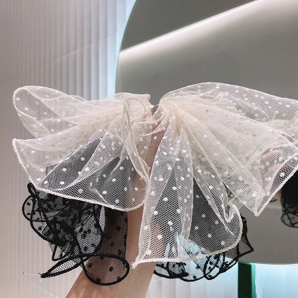 

1PC Sweet Lace Bow Hair Clip Girl Multi-style Wave Flower Dot Mesh Black White Ponytail Elegant Hairpin Mesh Headwear