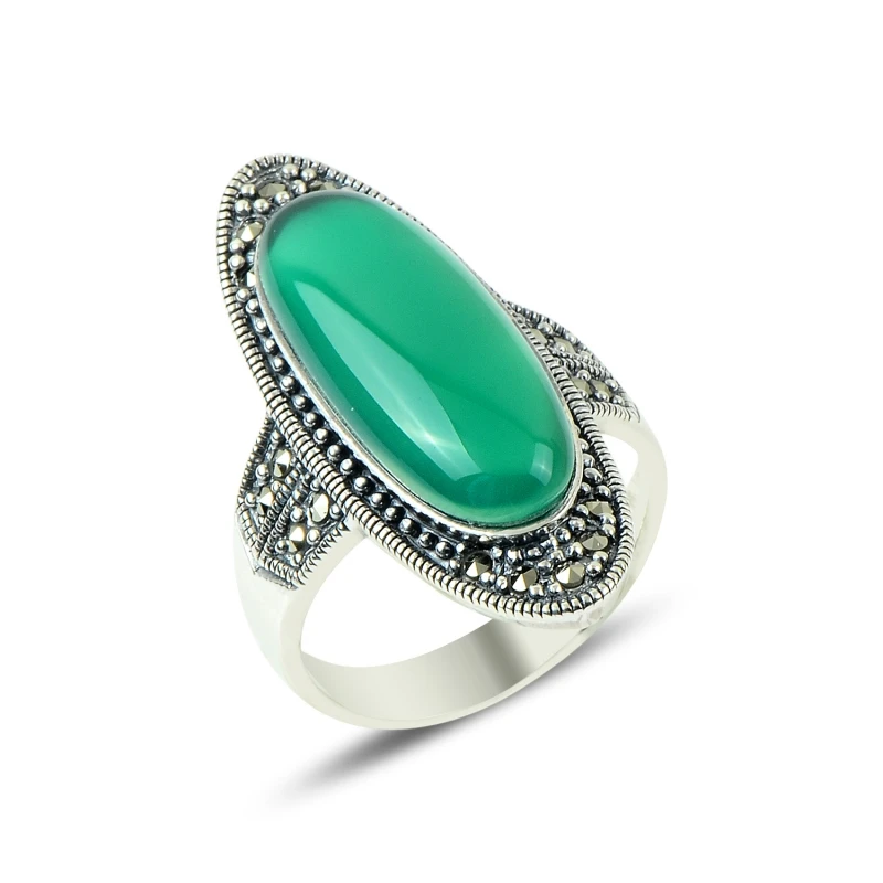 

Silverlina Silver Marcasite & Agate Stone Ring