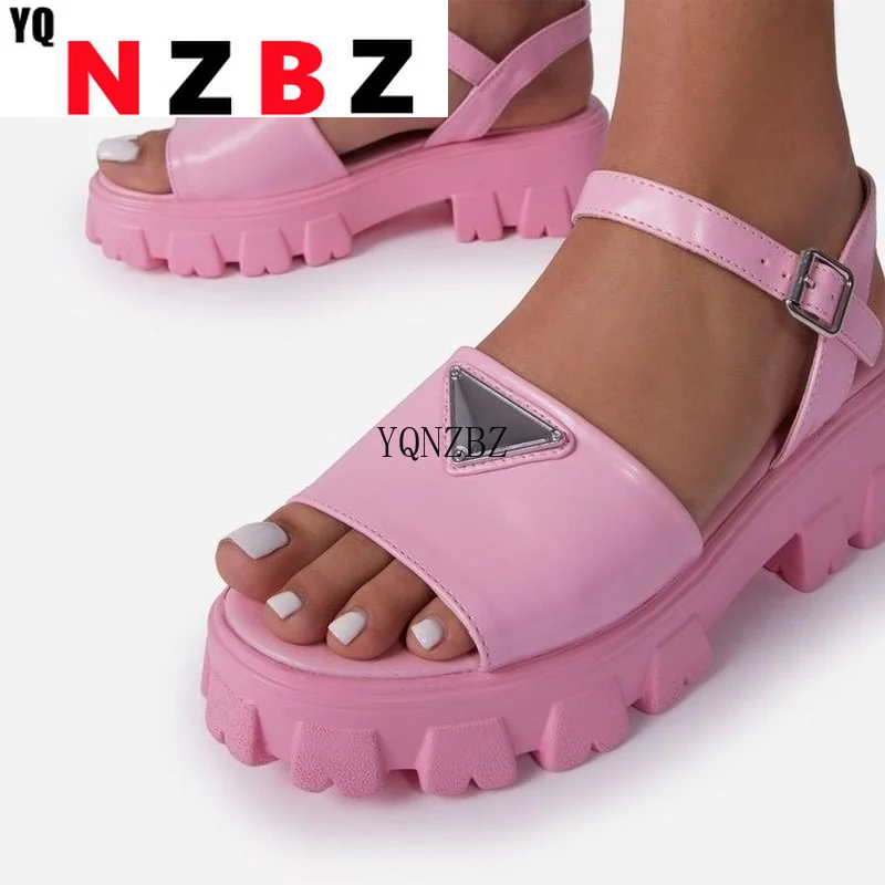 

Fashion Platform Women Sandals Sexy Triangle High Heeled Summer Shoes Woman Waterproof Wedge Buckle Sandalias Plus Size 35-43