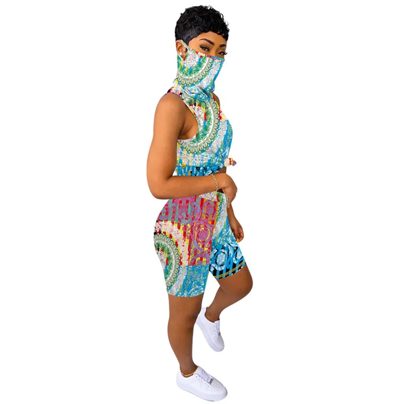 Летний спортивный костюм с принтом Adogirl укороченный топ без рукавов воротником