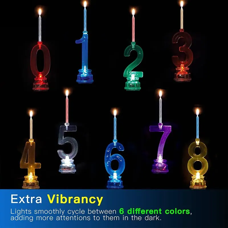 

LED Digital Electronic Candle Light Colorful Candles Light Sparkling Cake Topper Birthday Party Anniversary Cakes Decoration