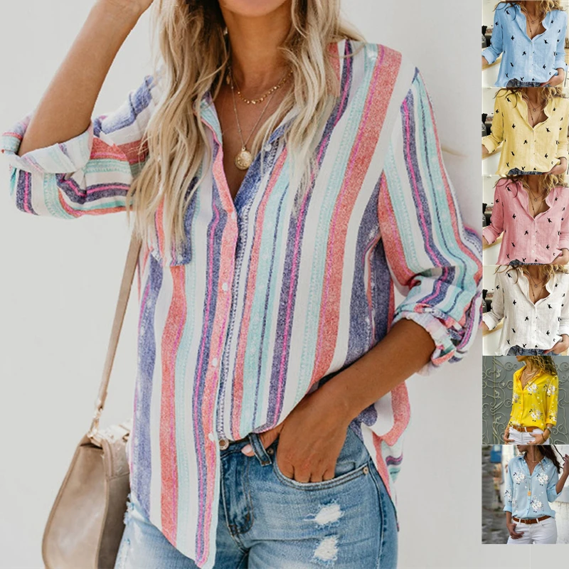 

Women Stripe Shirt Blouses Long Sleeve Casual OL Cotton Shirt Spring Autumn Blouse Loose Button Plus Size Mujer Blusas Shirt Top