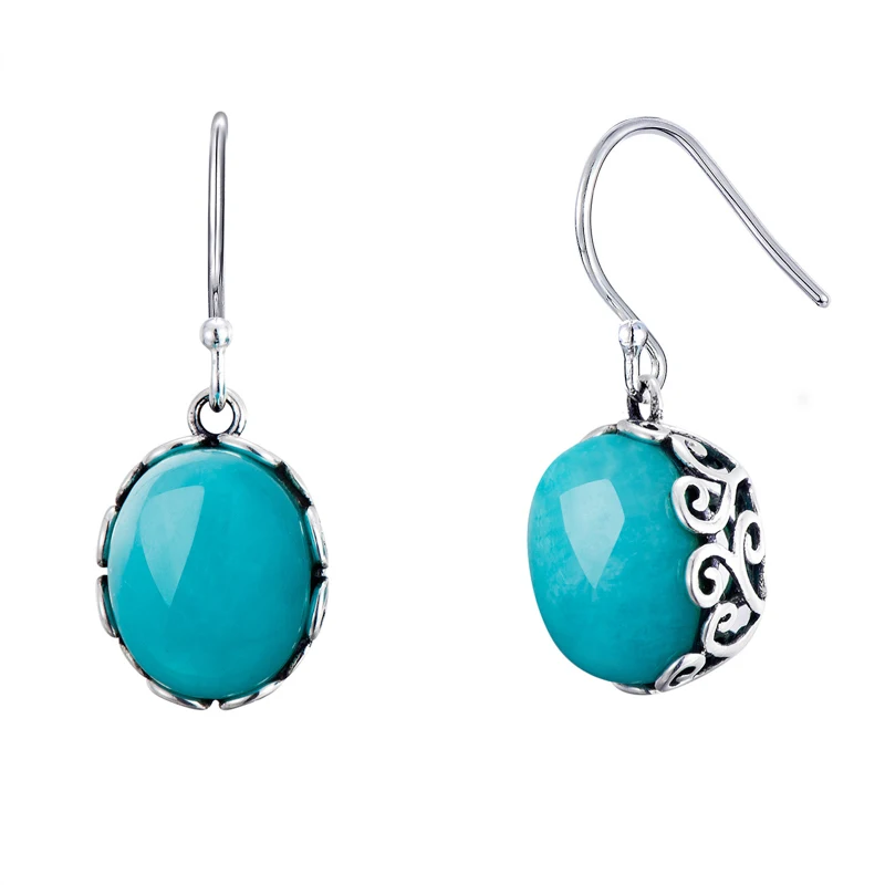 Женские серьги из серебра 925 пробы с натуральным амазонитом|Серьги-подвески| |