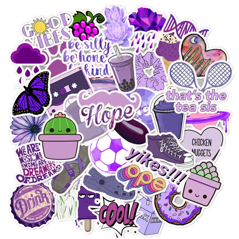 

50PCS Purple pink VSCO Stickers Pack Waterproof Cool Girl Stickers For Skateboard Laptop Suitcase Motorcycle Car Decal Toys