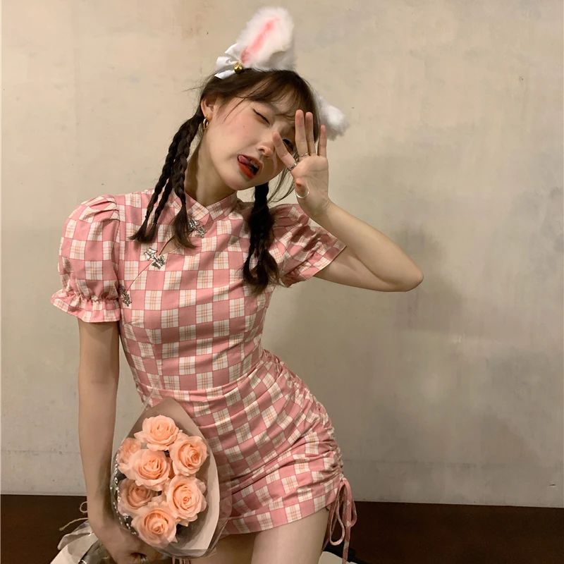 

elegant cheongsam pink dress modern harajuku blouse cute cheongsam fashion summer 2021 sexy Robe Chinoise Cheongsams BG50CC