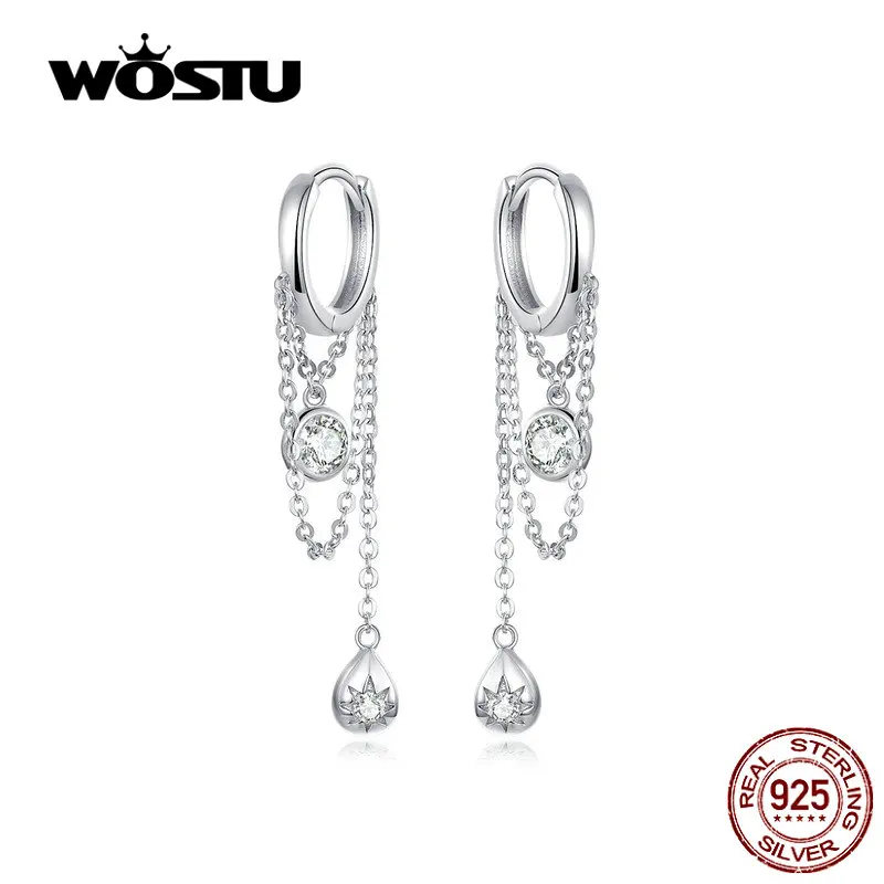 WOSTU 925 пробы серебряные прозрачные циркониевые серьги для женщин простой стиль изготовление сережек ювелирные изделия Свадебные CQE638