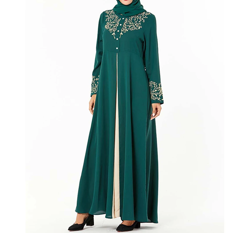 green dress Зеленое нарядное платье в арабском стиле abaya Дубай турецкие платья Хиджаб мусульманское платье исламское одежда Абая для женщин Аравийский Восточный халат из марокена Халат - Color: green dress