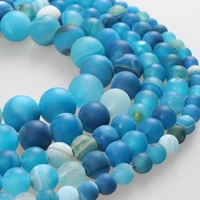 natural beads matte blue stripe agate frosted agate round loose beads 4 6 8 10 12mm for bracelets necklace jewelry making