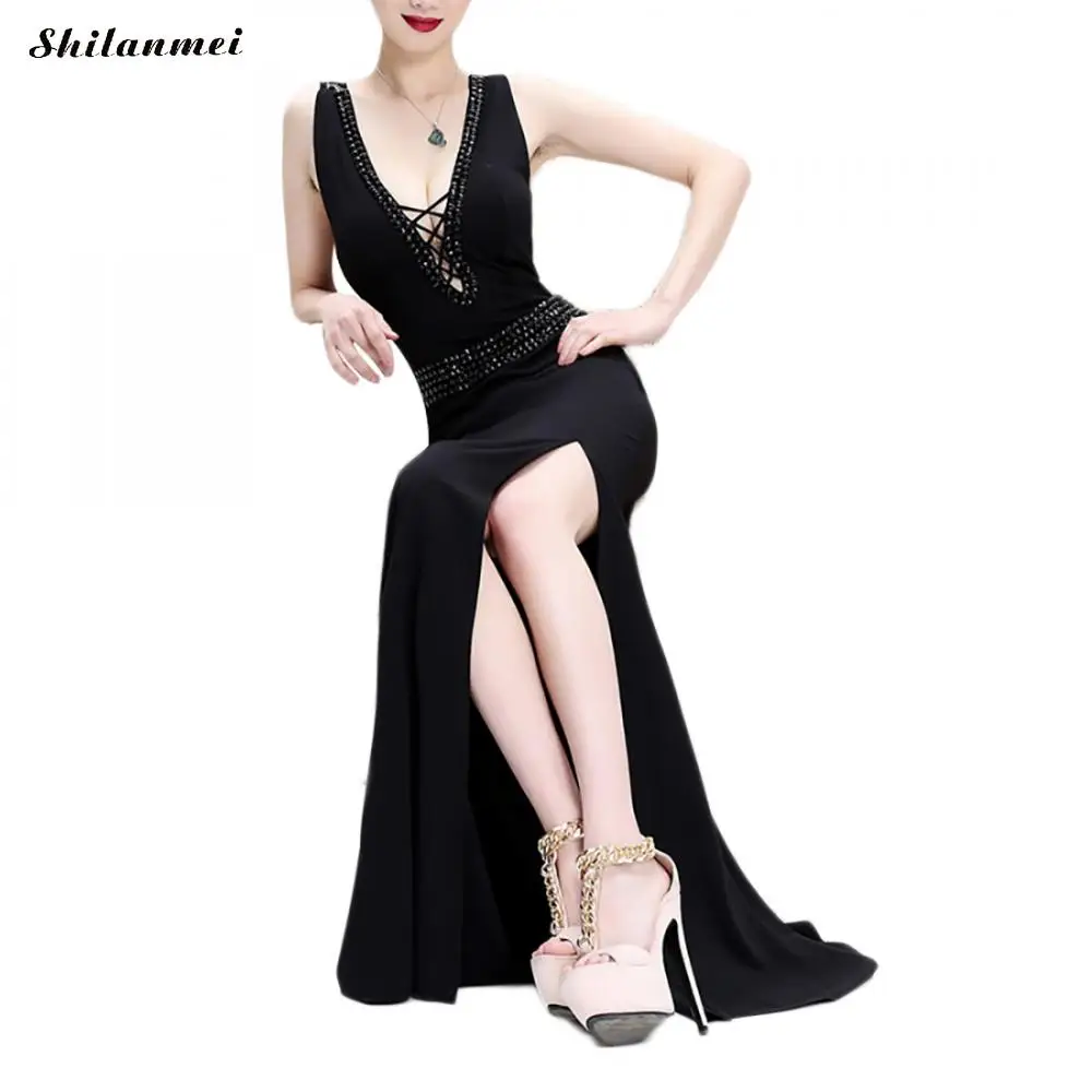 

Сексуальное платье Для женщин с глубоким v-образным вырезом, вечернее Клубное Платья для вечеринок с боковыми блестками элегантное платье с...