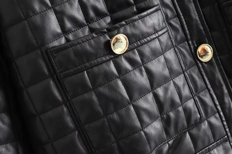 

Ma1 Spring Autumn Women Quilted O-neck Long Sleeve PU Leather Jacket Coat Outwear Short Jackets Slim Fashion Black Streetwear