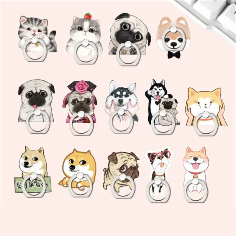 

Animals Dog Corgi Pug Cat Finger Ring Phone Stand Holder Car Mobile Phone Holder Stand Suporte Celular For iPhone 11 X All Phone