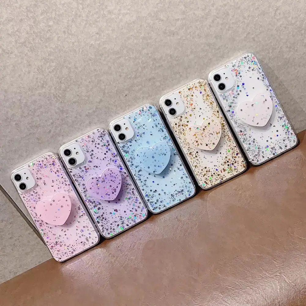 glitter powder Case For iPhone 6s 7 8Plus X XR XS Max holder Epoxy Soft TPU Phone Back Cover |