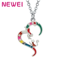 bonsny mothers day enamel alloy heart shape giraffe necklace pendant fashion charms animals jewelry gift for women girls charms