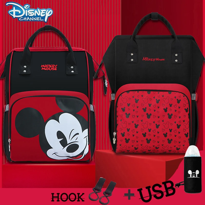 

Disney Mummy Bag Baby Diaper Bag USB Insulating Backpack Cart Large Capacity Mickey Minnie Bag