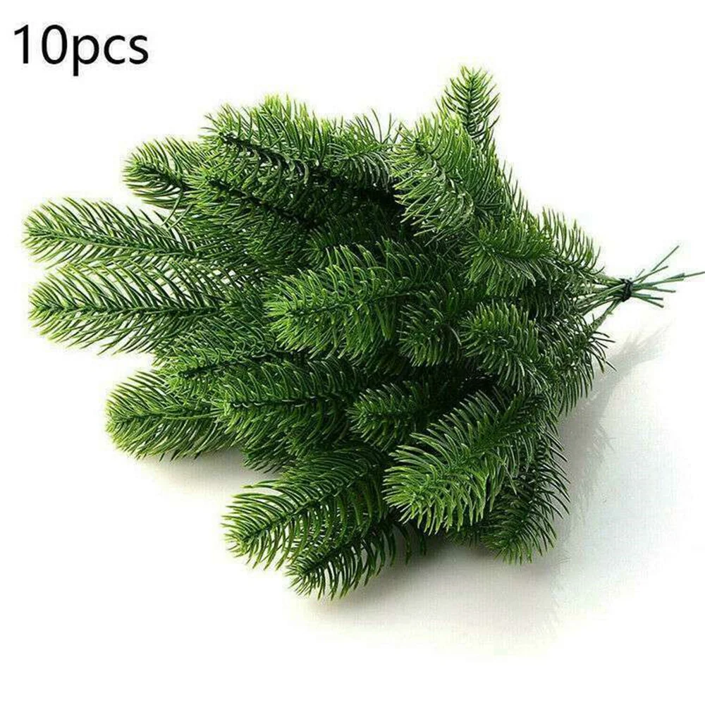 

10Pcs/lot Christmas Decoration Xmas Tree Green Pine Branches Fake Plants Artificial Flower Ornament DIY Wreath Home Decor