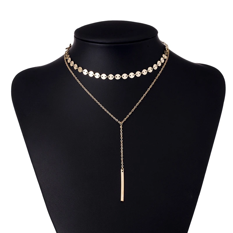 

2021 New Long Chain Necklace Multilayer Stainless Steel Gold Pendant Necklace for Women New Fashion Female Jewelry Collar
