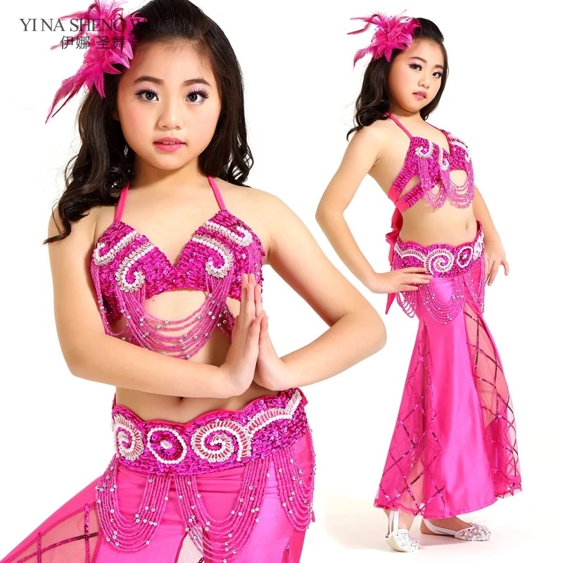 

Kids Belly Dance Costumes Set Bra Belt 2pcs Bellydance Bra Belt Oriental Dance Clothes Wear Girls Belly Dancing Children Suits