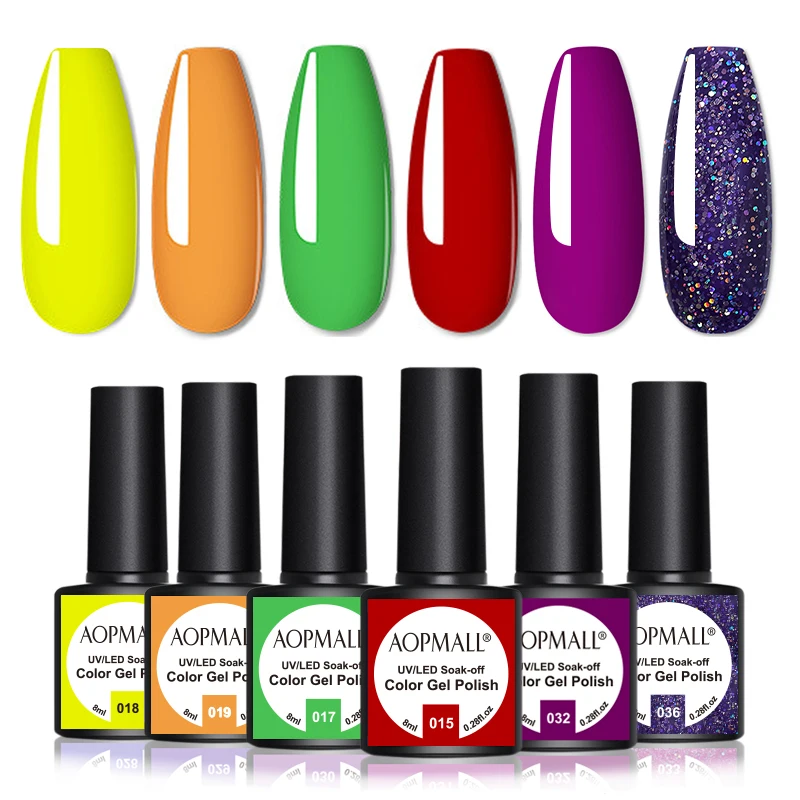 

6 Pcs Hybrid Semi Permanent UV LED Gel Nail Polish Set Semi Permanent Vernis Top Coat UV LED Gel Varnish Soak Off Nail Art Gel