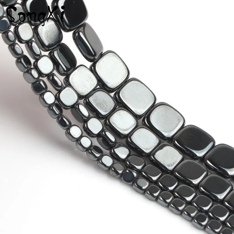 Бусины из натурального камня черного гематита квадратной формы