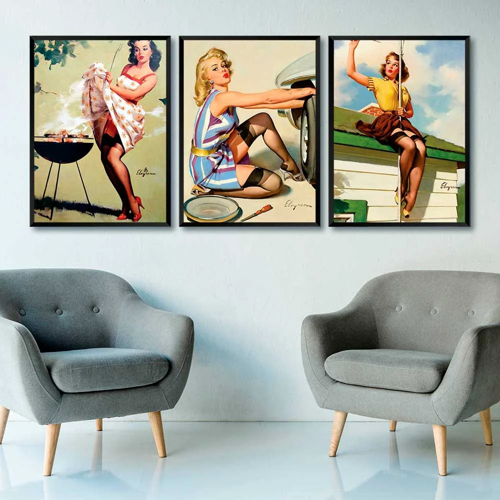 

Retro Poster Pin Up Sexy Girl Canvas Painting Abstract Wall Art Print Minimalism Picture For Living Room On The Wall Home Decor