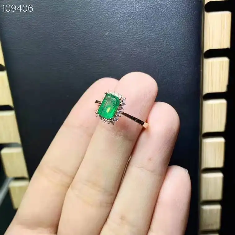 Кольцо с натуральным изумрудом модно драгоценный камень качество 18k Золото 5x7 мм