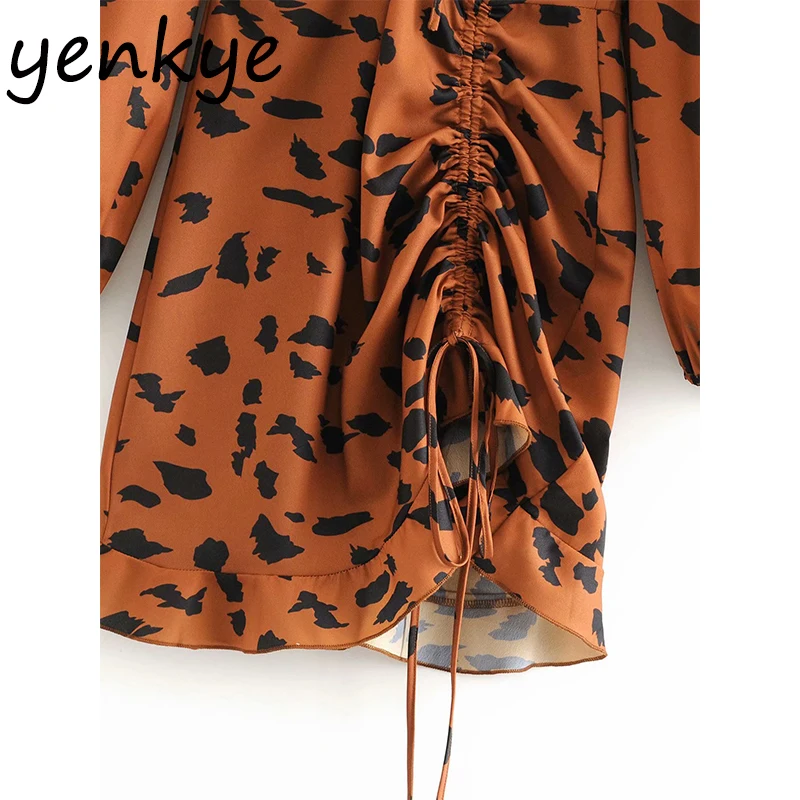 Сексуальное женское винтажное леопардовое драпированное платье с завязками