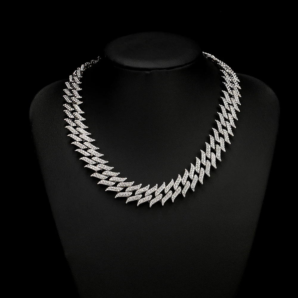 Мужская хип-хоп со сверкающими шипами Кубинский ожерелье-цепочка женские шипы