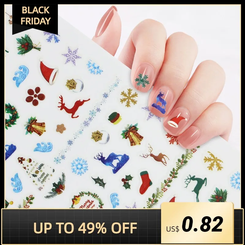

1 Sheet Christmas Nail Sticker Nail Art Decals Nail Self-Adhesive Stickers Santa Claus Snowflakes Snowmen for Women Girls Kids