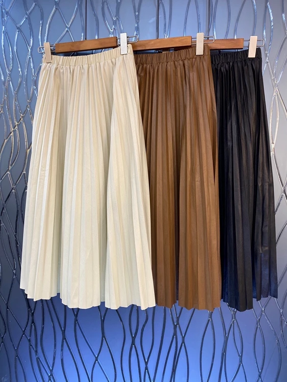 

2021 new women fashion elastic waist decoration pleated mid-length all-match half skirt skirt 923