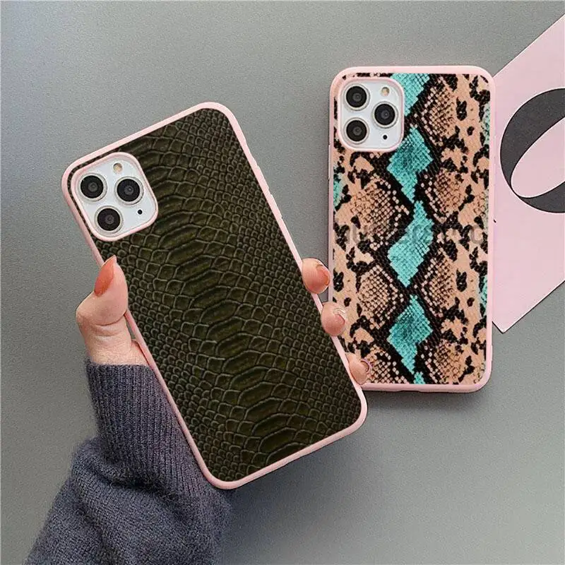 

Snake Skin Phone Case Pink Candy Color for iPhone 11 12 mini pro XS MAX 8 7 6 6S Plus X SE 2020 XR