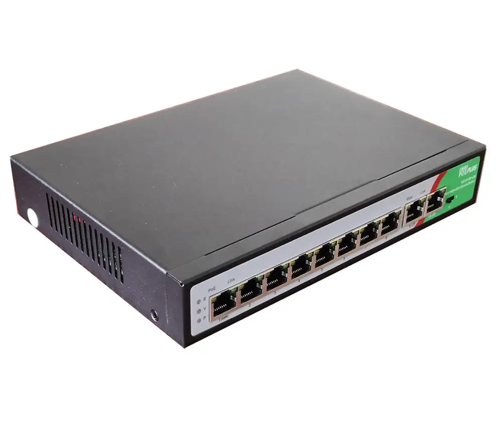 Сертифицированный CE/FCC 8 портов 100 м POE коммутатор с 2 giga uplink 802.3af/at макс. 250 до 60 Вт