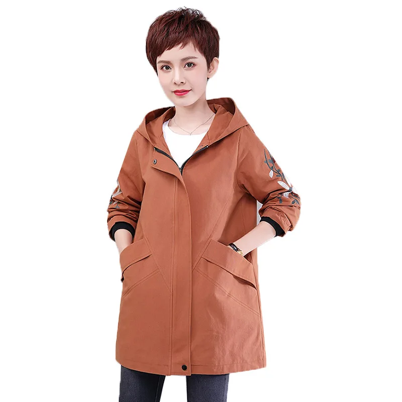 

Autumn Women Trench coat 2020 New Middle-aged Mother Clothing Hooded Windbreaker female fashion Plus Size Trench Tops 4XL R12