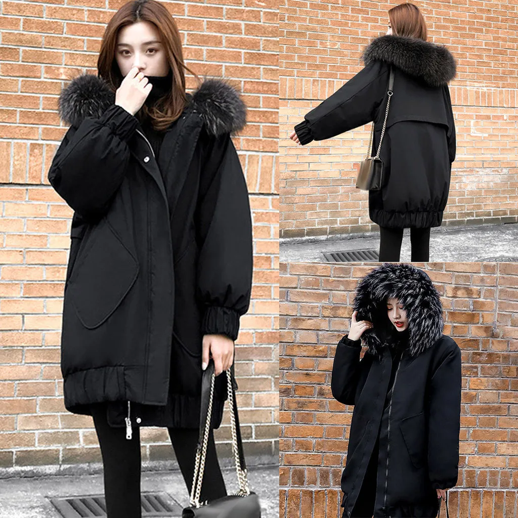 Женская утепленная верхняя одежда с длинным рукавом куртки капюшоном пуховики