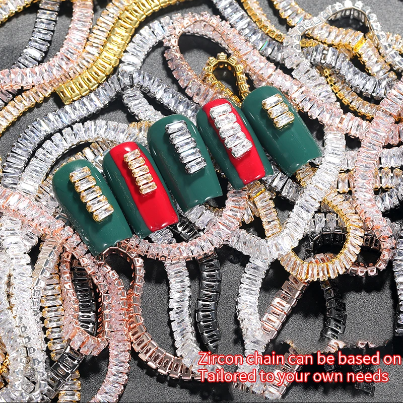 

Цепочка из металлического сплава с блестящими цирконами для дизайна ногтей, 5 секций, Золотая, серебряная, розовая, красная, «сделай сам», юв...