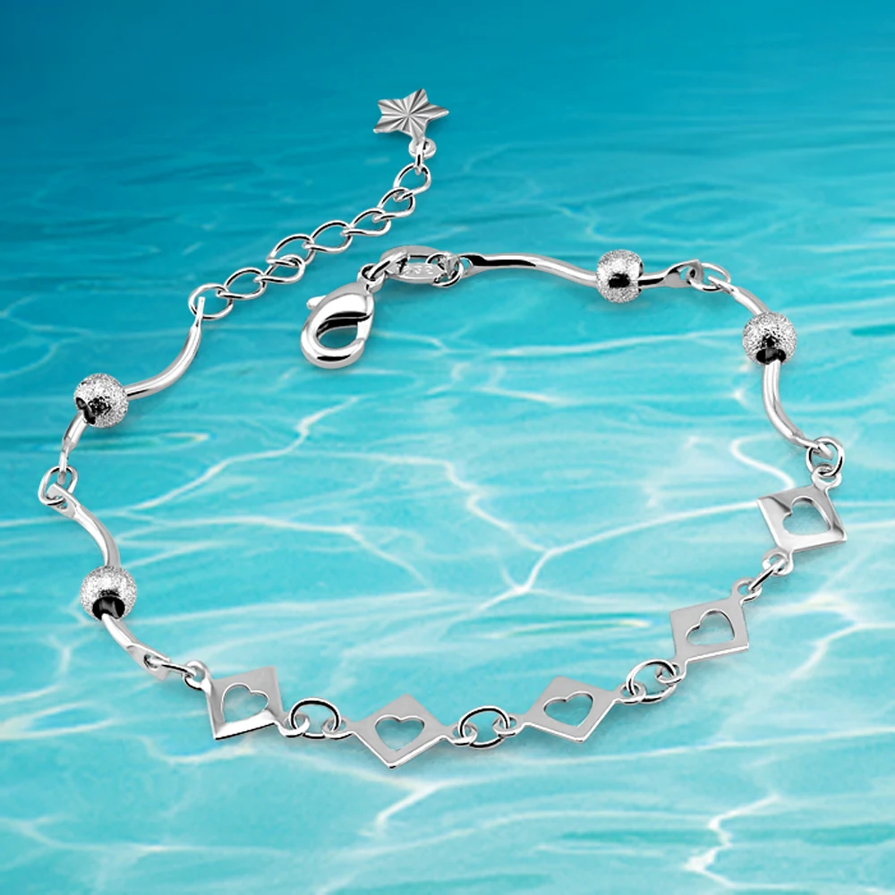 Женский браслет из серебра 925 пробы с цепочкой и сердцем|bracelet new|bracelet silver sterling
