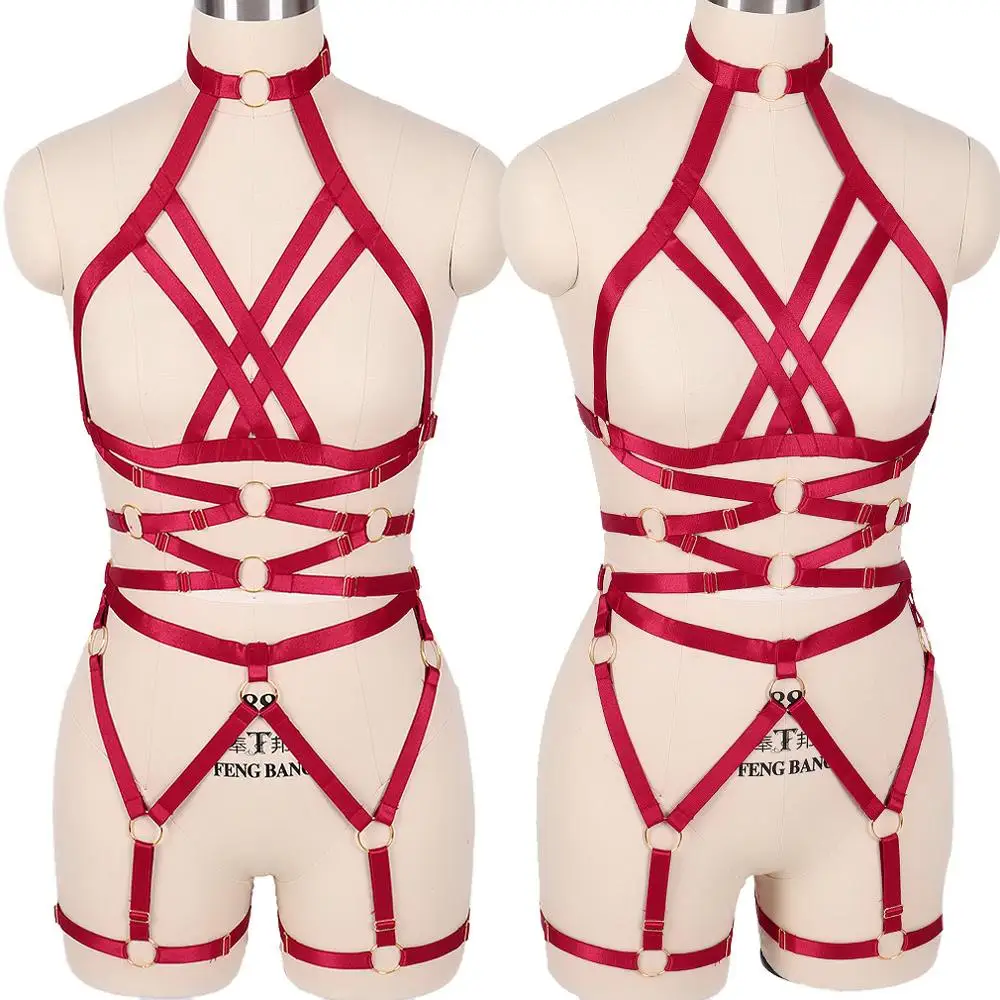 

Goth Holder For Stockings Body Harness Breast Punk Gothic Leg Garter Belts Plus Size Elastic Dance Party Women Lingerie Set