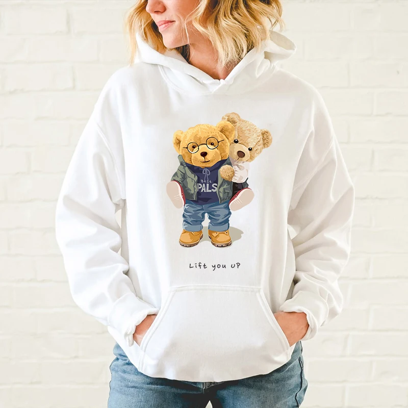 Neutral Plus Size Hoodie Street Fashion Teddy Bear Pattern Casual Sweatshirt Men and Women Cotton Warm Hoodie Harajuku S-5XL