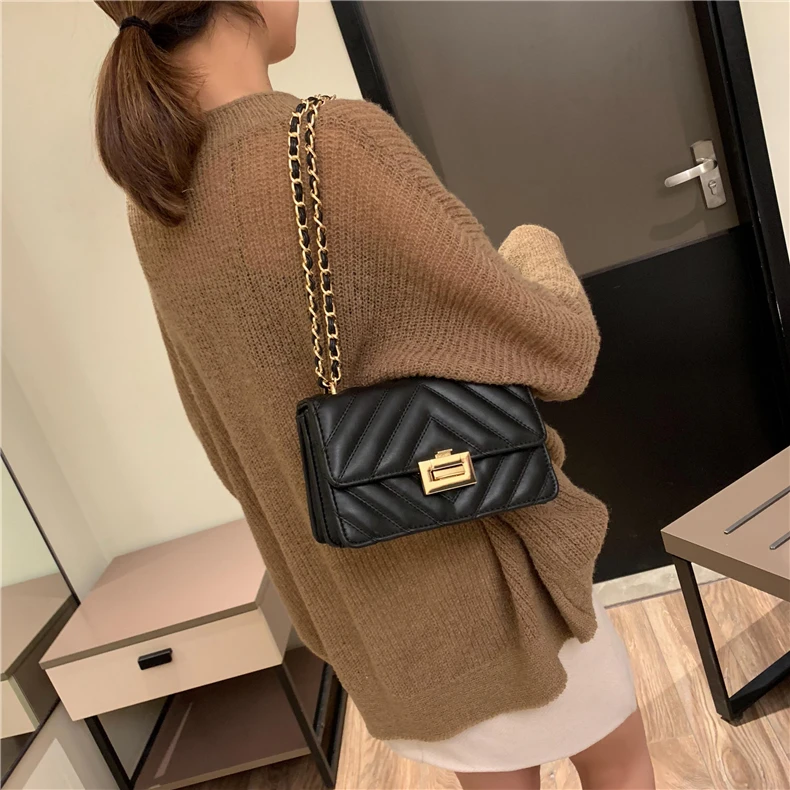 Burminsa Elegant Quilted Chain Crossbody Bags For Women Unique Design Lock High Quality Soft PU Female Shoulder Bags Autumn