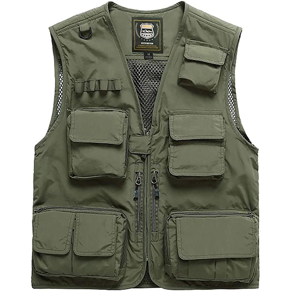 

Мужской жилет для рыбалки на весну и осень, свободная и быстросохнущая куртка без рукавов с несколькими карманами, армейский зеленый топ