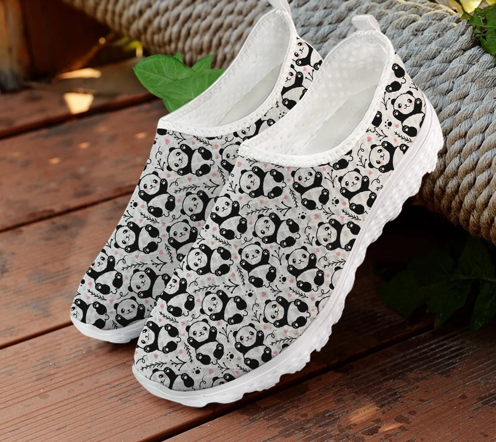 

Кроссовки ELVISWORDS женские на плоской подошве, милые повседневные, с мультяшным рисунком панды, Модные дышащие прогулочные туфли