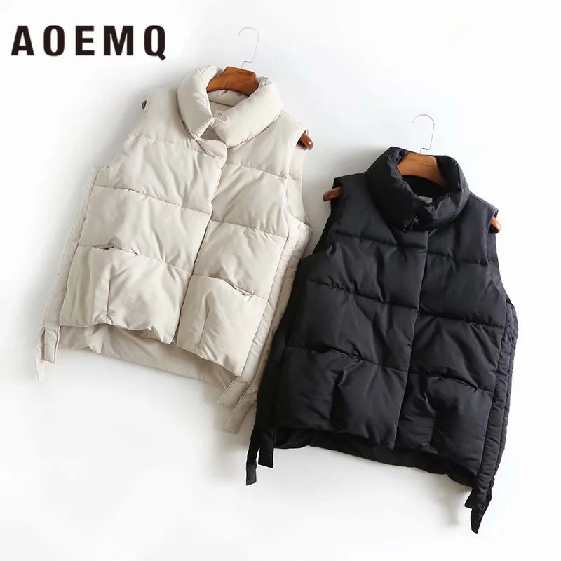 AOEMQ, хлопковое пальто, верхняя одежда, зимний жилет, толстая секция, сохраняющая тепло, жилет, пальто с отложным воротником, однотонное пальто для холодного сезона, женская одежда