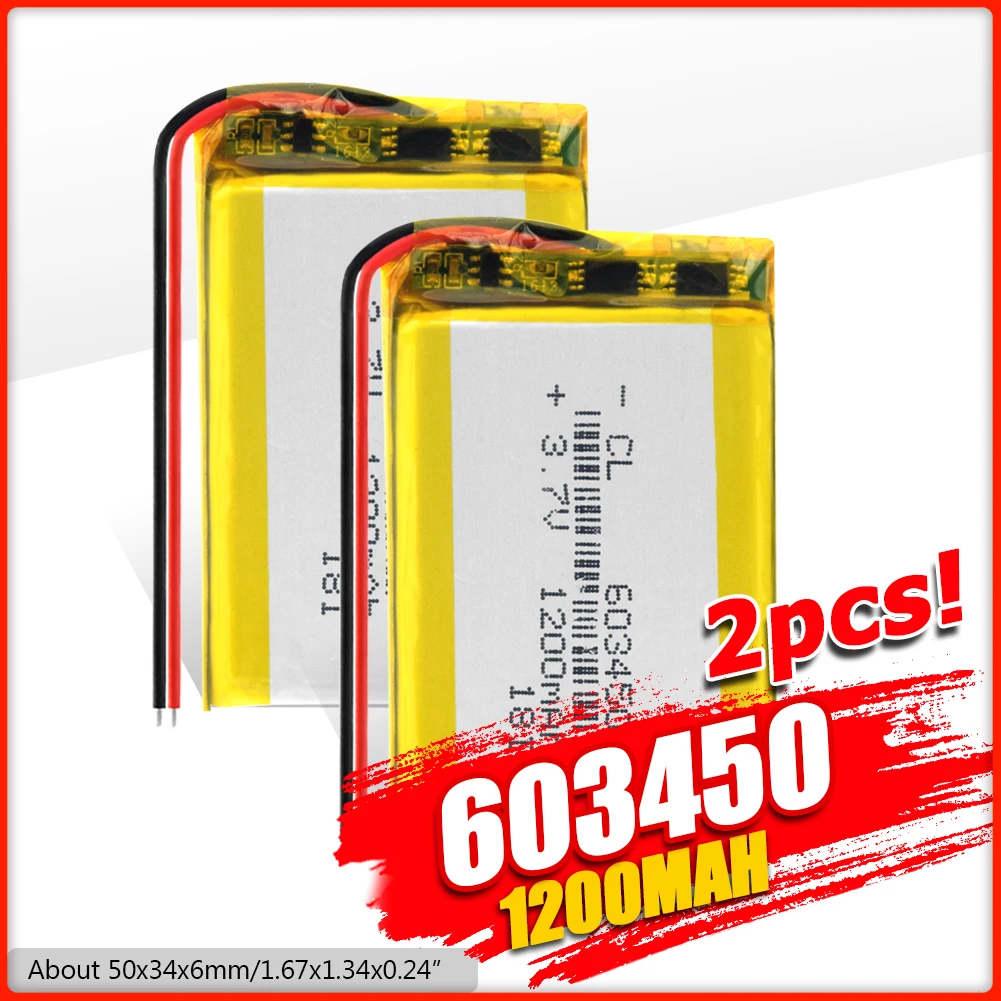 

1/2/4Pcs Portable 1200mAh Li Polymer Lipo Battery 3.7v Rechargable 603450 Lithium Li-ion Battery Built-in PCB Module Rcorder