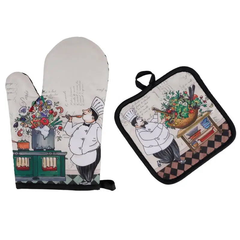 

Cute Potholders Oven Mitts Microwave Baking Gloves Cat Pattern Insulation Gloves And Mat Polyester Kitchen Gloves For Cooking